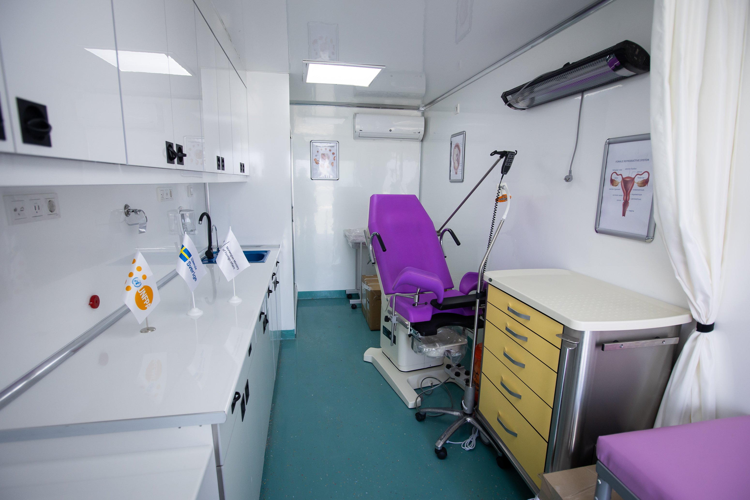 The inside of the mobile gynaecological clinic