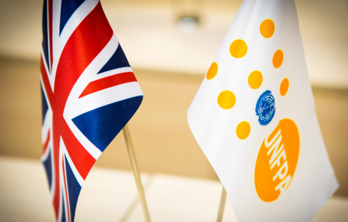 UK and UNFPA flags