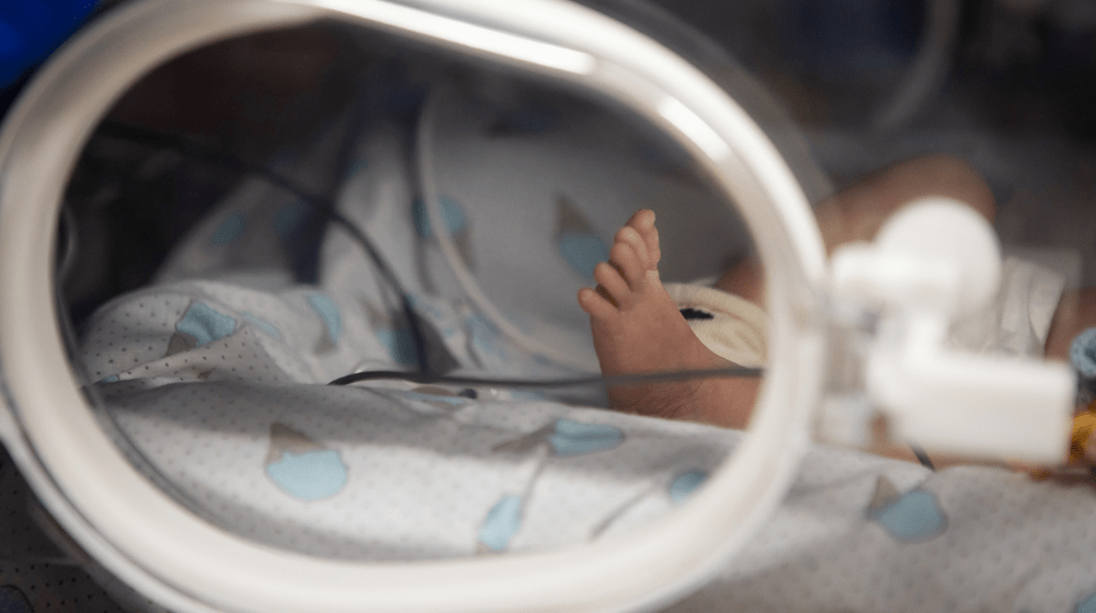 A newborn, placed in the incubator, provided by UNFPA, the United Nations Population Fund.