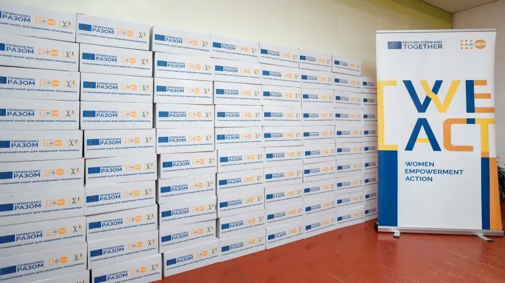 EU and UNFPA delivered sanitary kits for female healthcare workers on the frontlines of the COVID-19 response in Cherkaska oblast