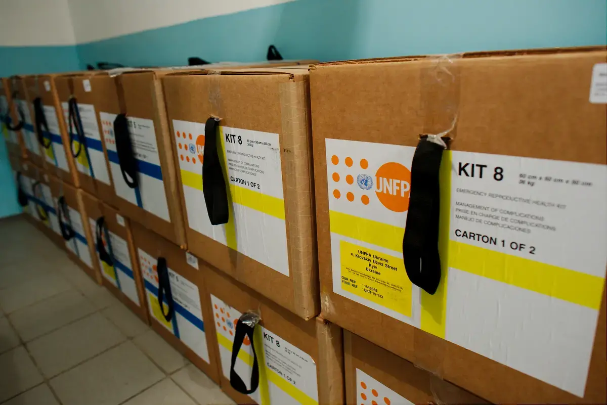 Medical kits intended for doctors and distributed by the United Nations Population Fund can be used to care for female patients with COVID-19